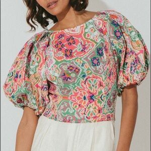 NWT Cleobella Aminah Puff sleeve Top. Panama Print